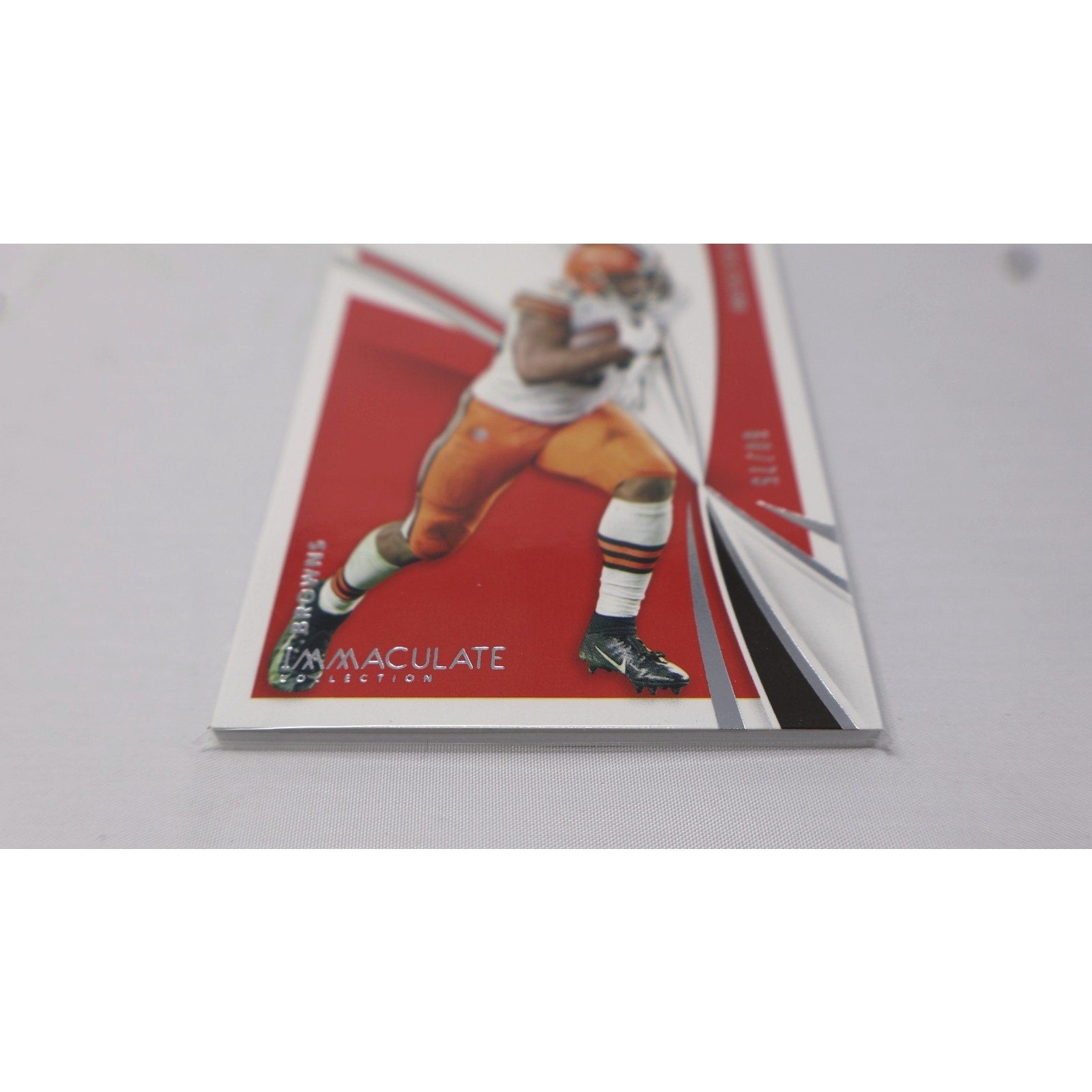 Angled front view of Nick Chubb 2021 Panini Immaculate Collection card for Cleveland Browns collectors