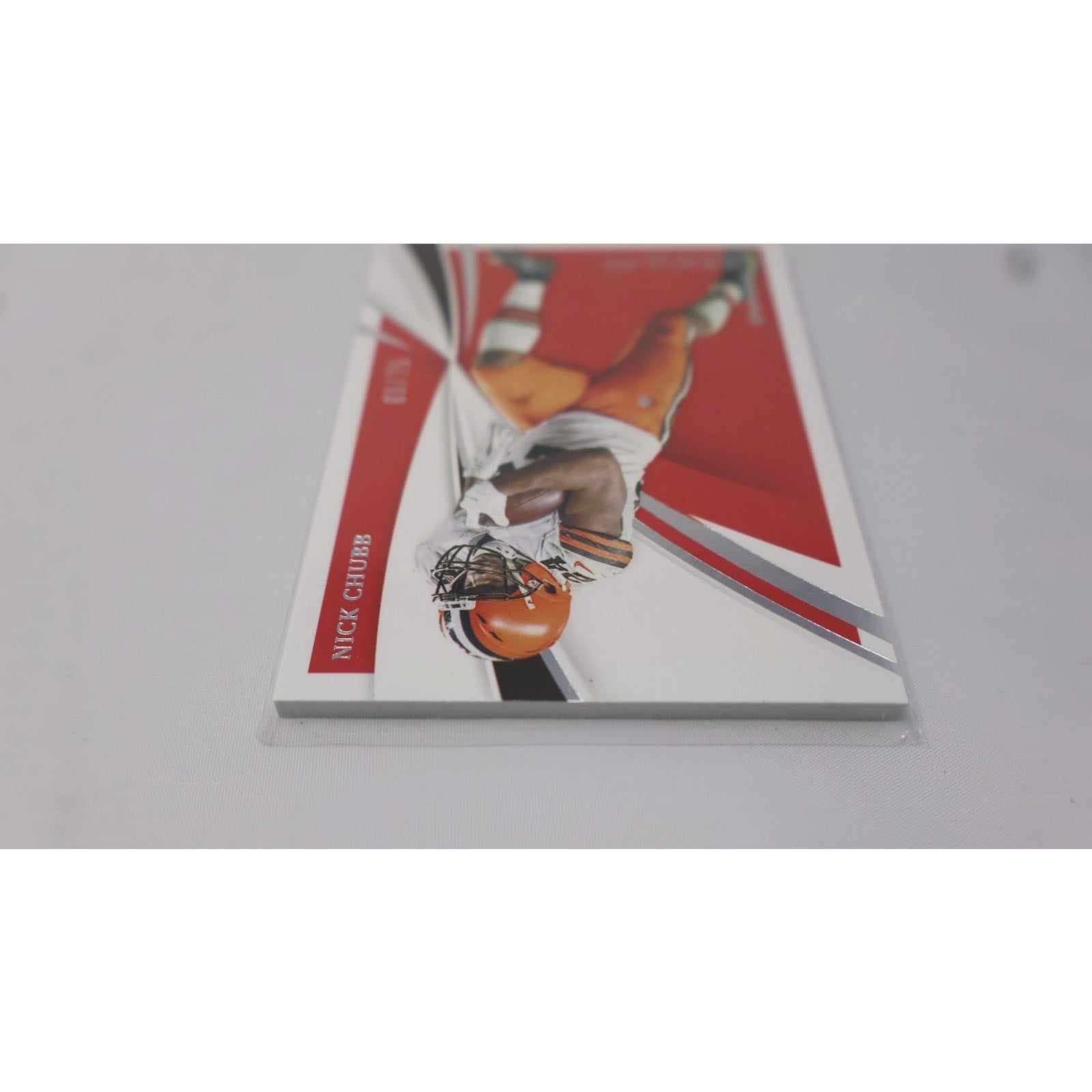 Reverse angled display of Nick Chubb Immaculate Collection NFL trading card collectible