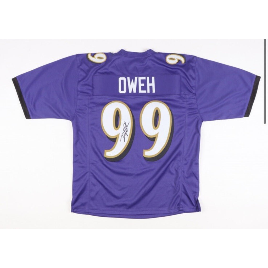 Odafe Oweh autographed Baltimore Ravens purple custom football jersey back view