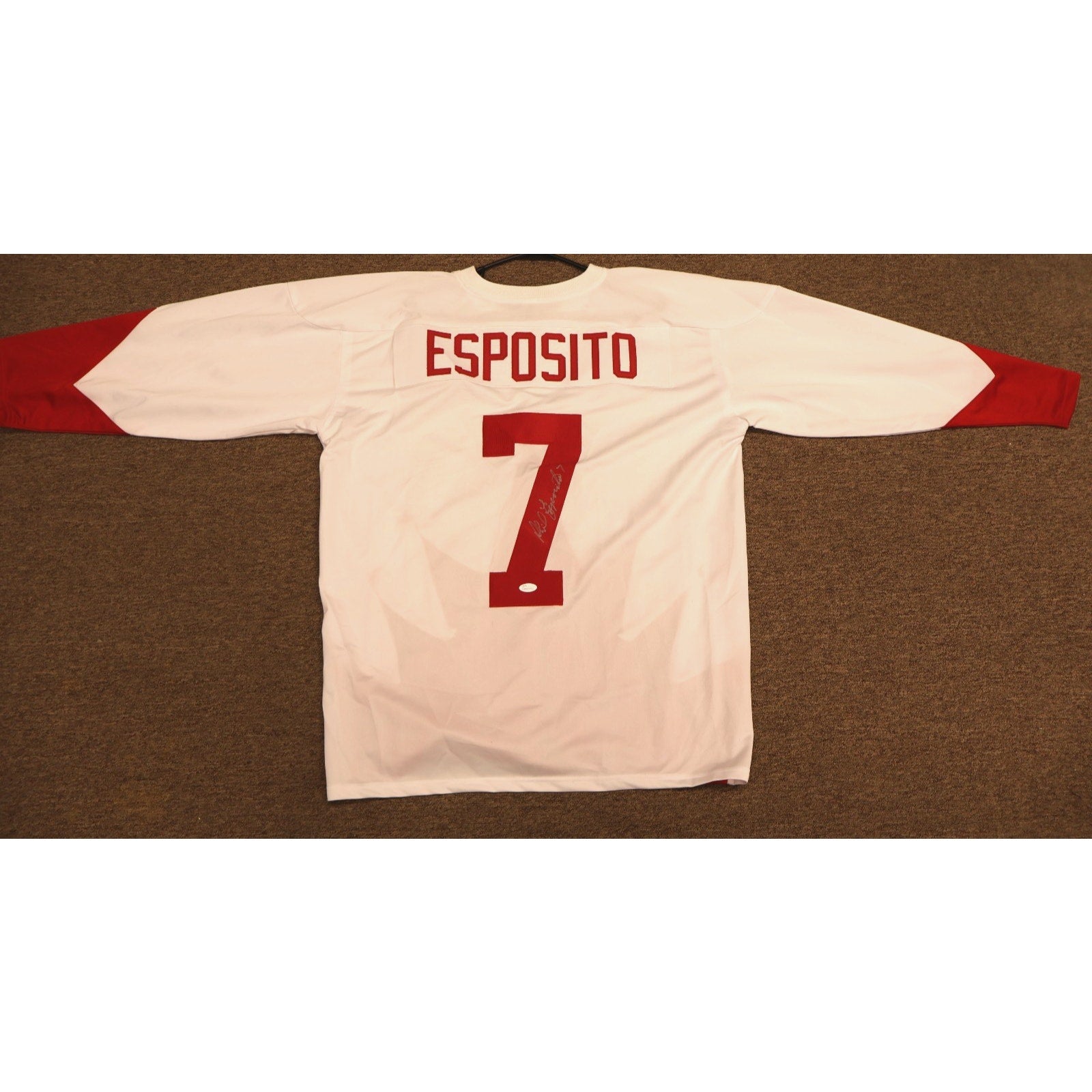 Phil Esposito signed Team Canada Summit Series hockey jersey back view with number 7 autograph collectible