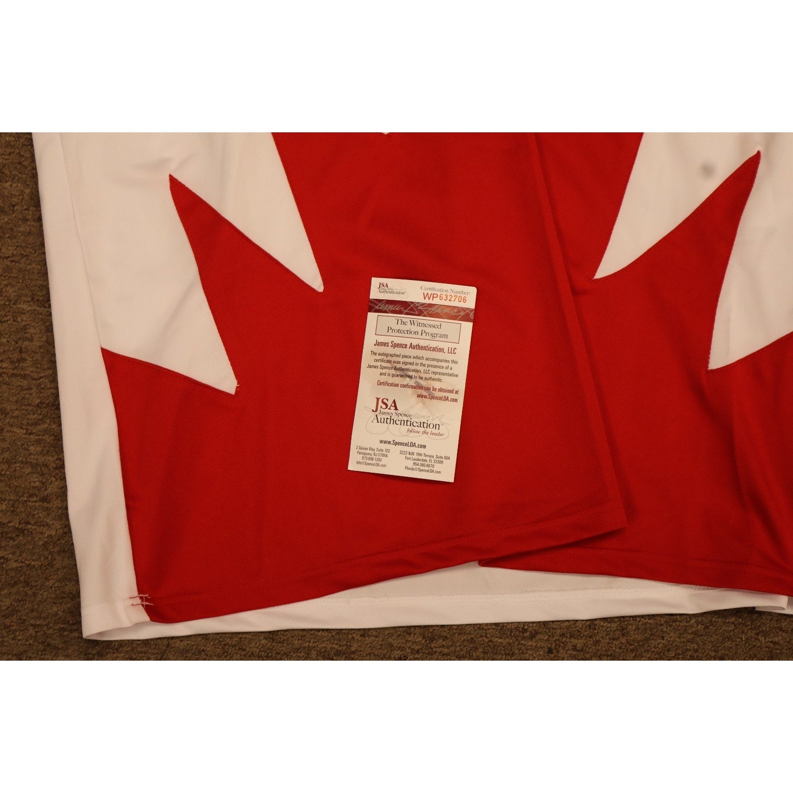 Interior tag and stitching details of Phil Esposito Team Canada autographed jersey