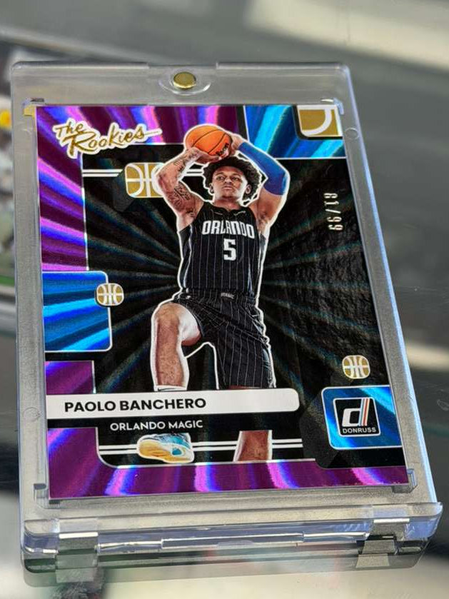2022-23 Donruss The Rookies Paolo Banchero Purple Laser Parallel /99 Orlando Magic SSP insert card front