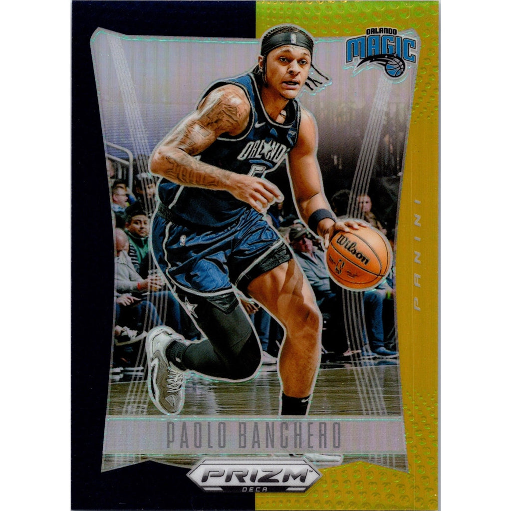 2023 Panini Prizm Deca Paolo Banchero Black Gold rookie card numbered to 5 featuring Orlando Magic NBA star