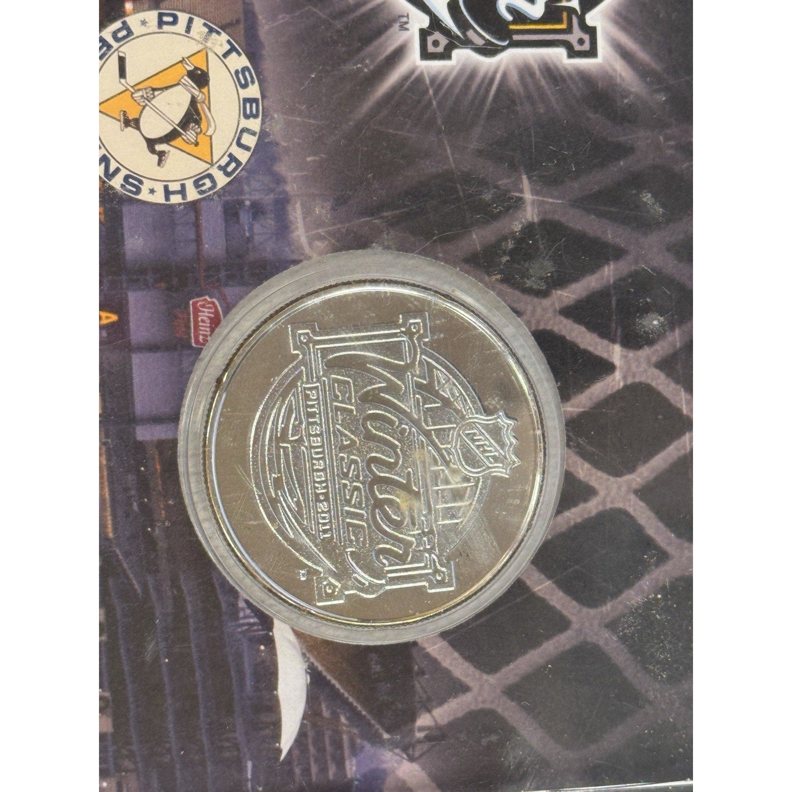Close-up of 2011 Winter Classic silver plated commemorative medallion