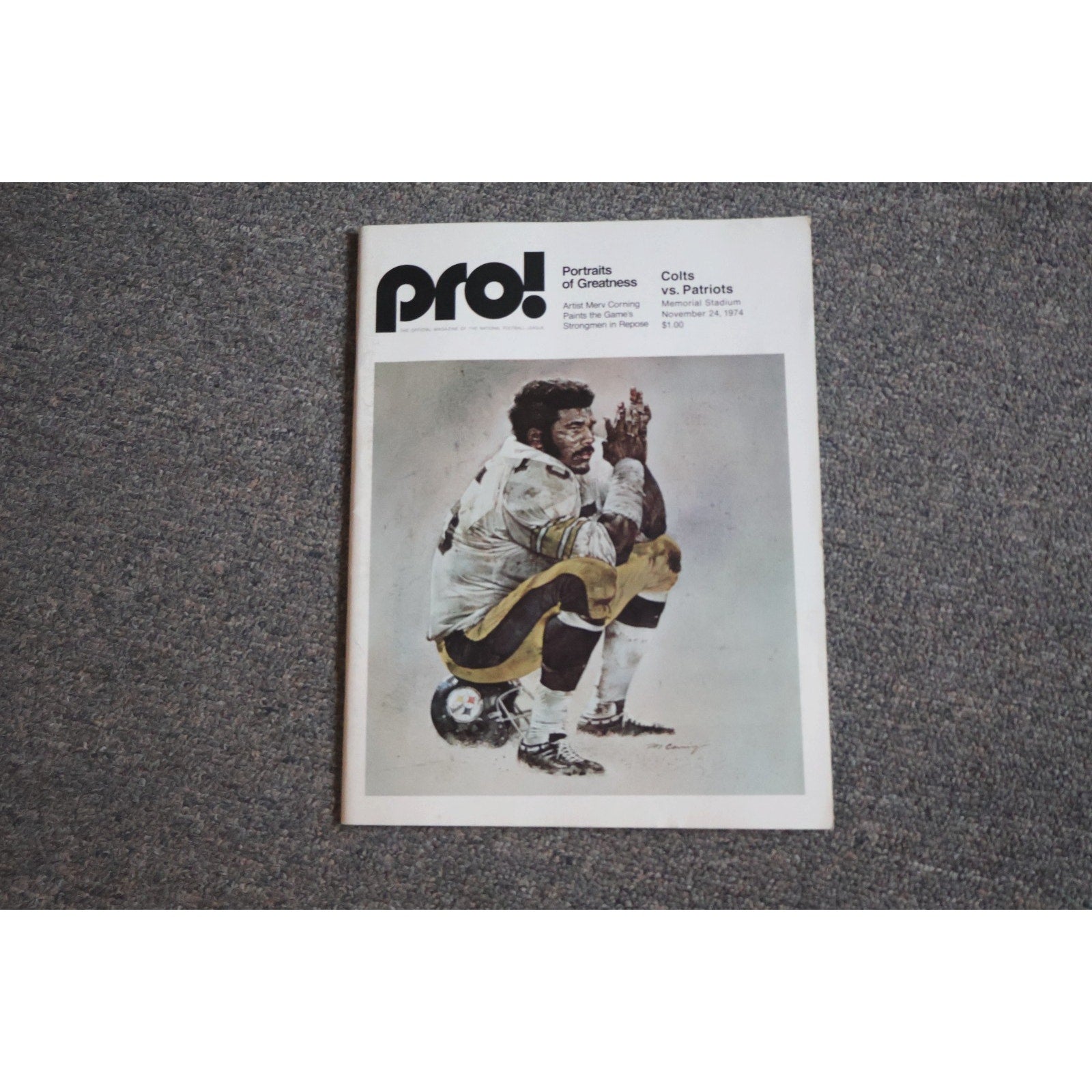 Pro! Gameday Program from November 24 1974 Colts vs Patriots featuring Mean Joe Greene on the cover