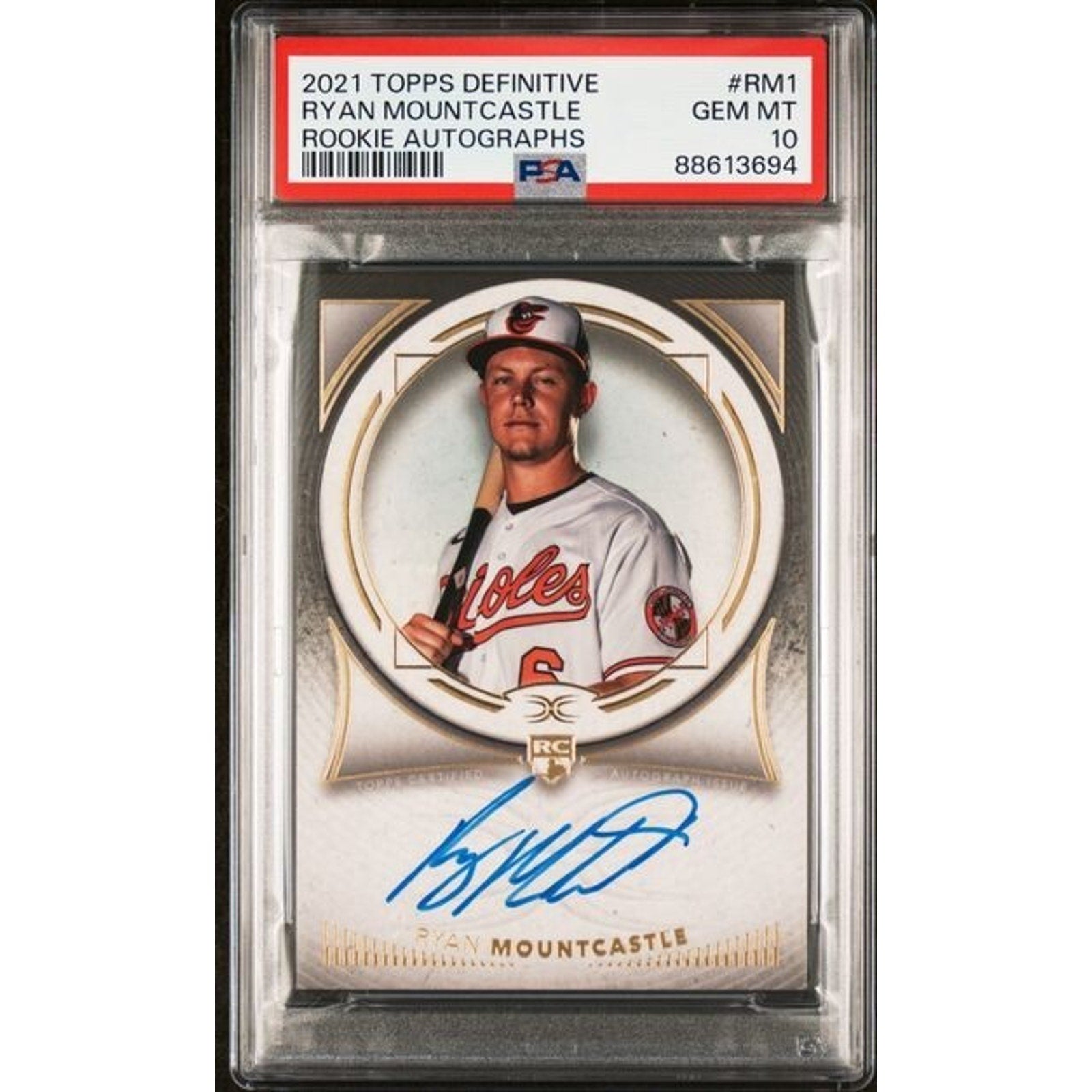 2021 Topps Definitive Ryan Mountcastle Black Parallel Auto rookie card #RM1 PSA 10 front view