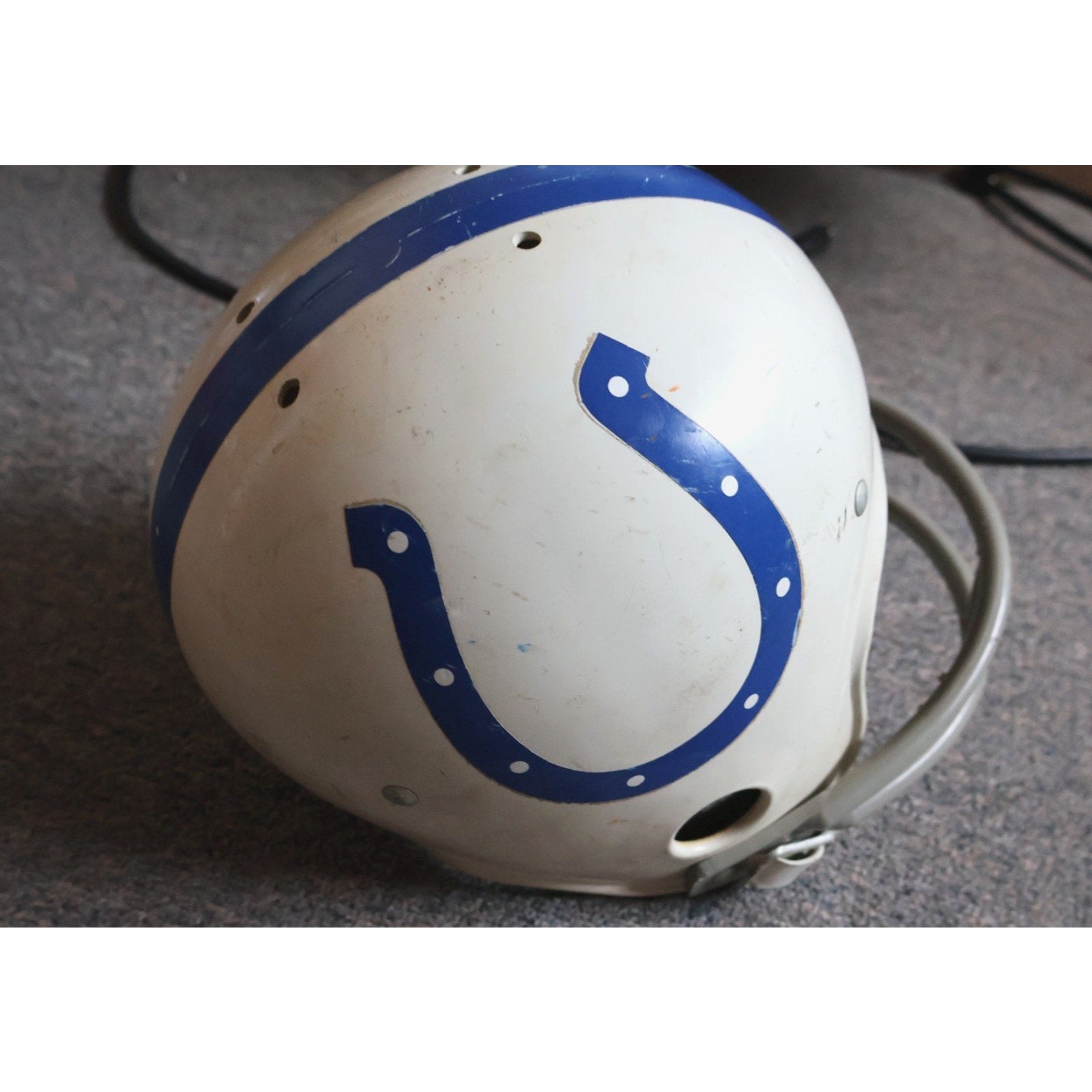 Vintage Rawlings Baltimore Colts Air-Flo youth football helmet from the 1970s with classic blue horseshoe logo