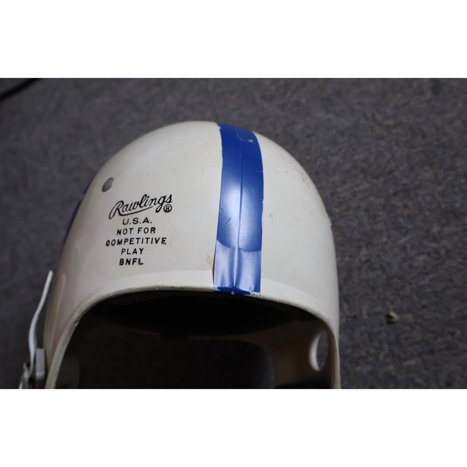 Back view of 1970s Baltimore Colts Air-Flo football helmet with vintage markings