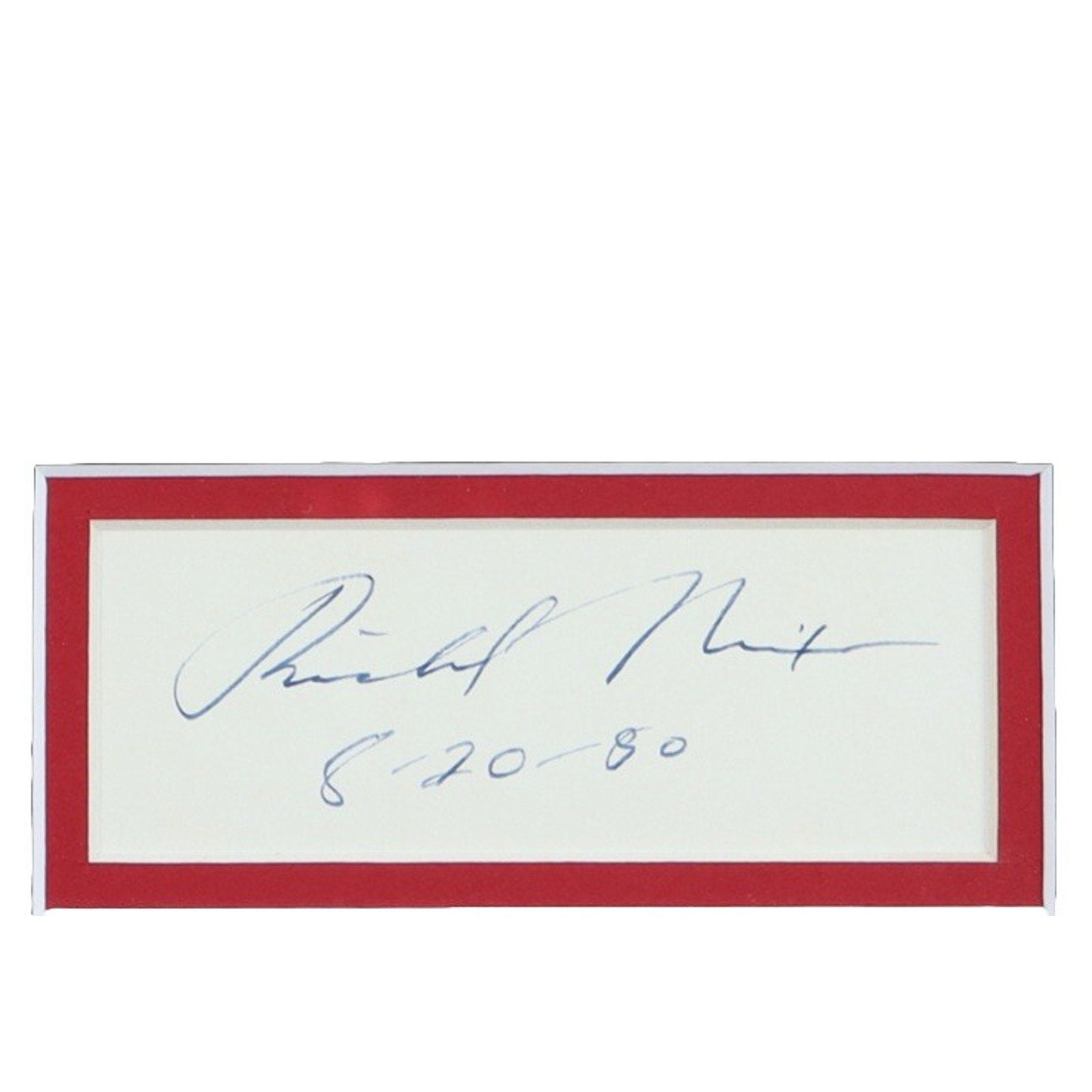 Close-up of Richard Nixon signed and inscribed autograph cut dated 8-20-80