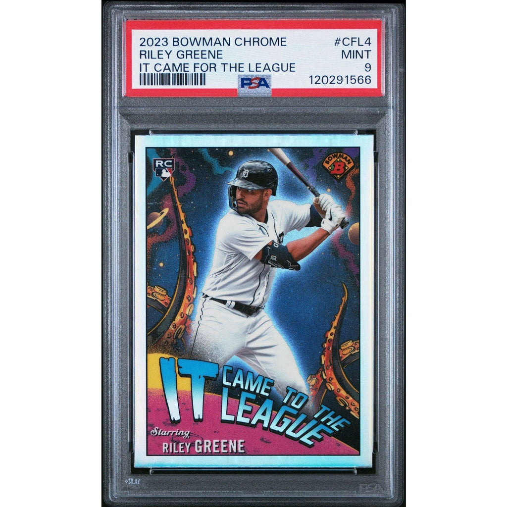 2023 Bowman Chrome Riley Greene It Came For The League rookie card #CFL4 PSA 9 featuring Detroit Tigers outfielder