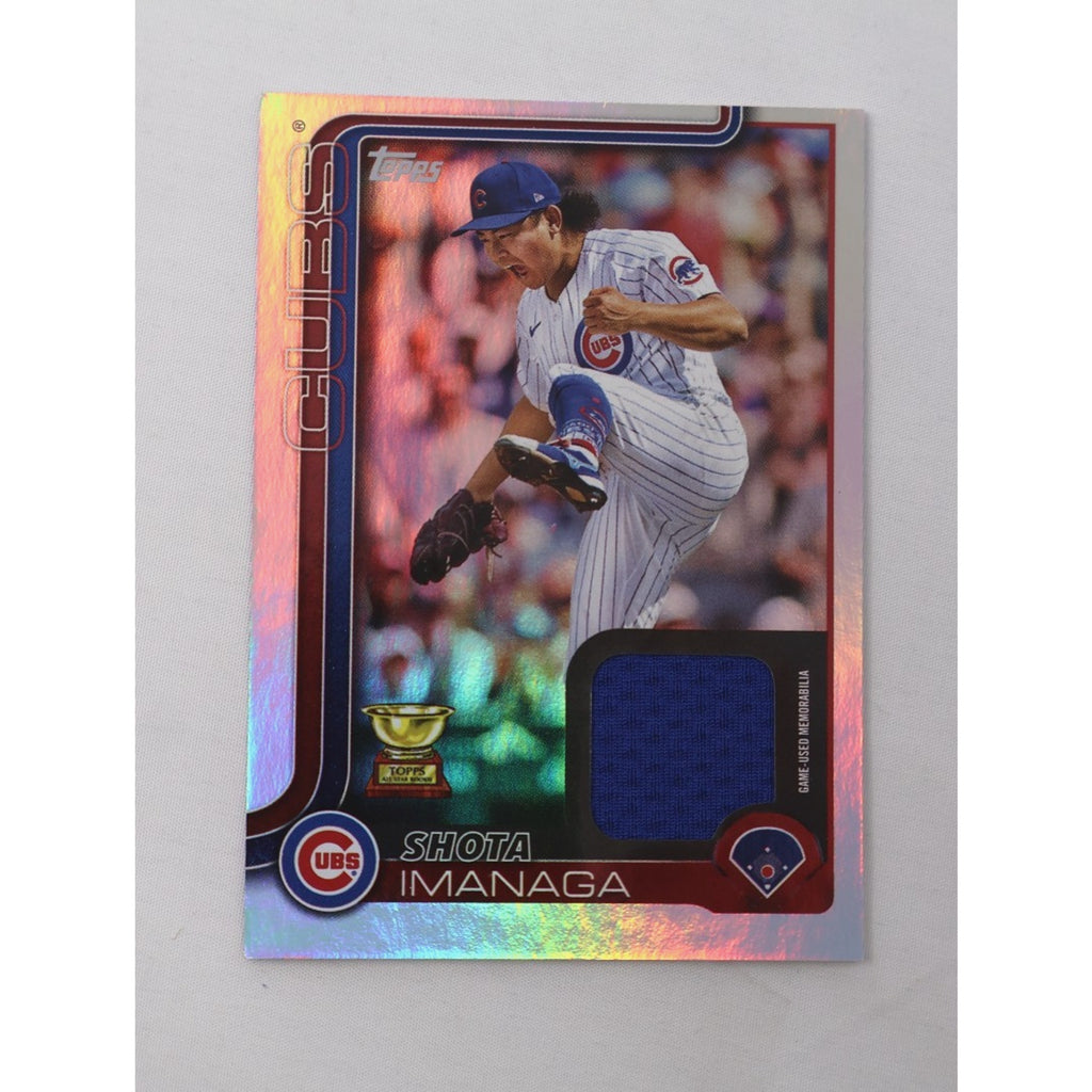 2025 Topps Series 2 Shota Imanaga Rookie Cup silver foil patch card featuring Chicago Cubs pitcher