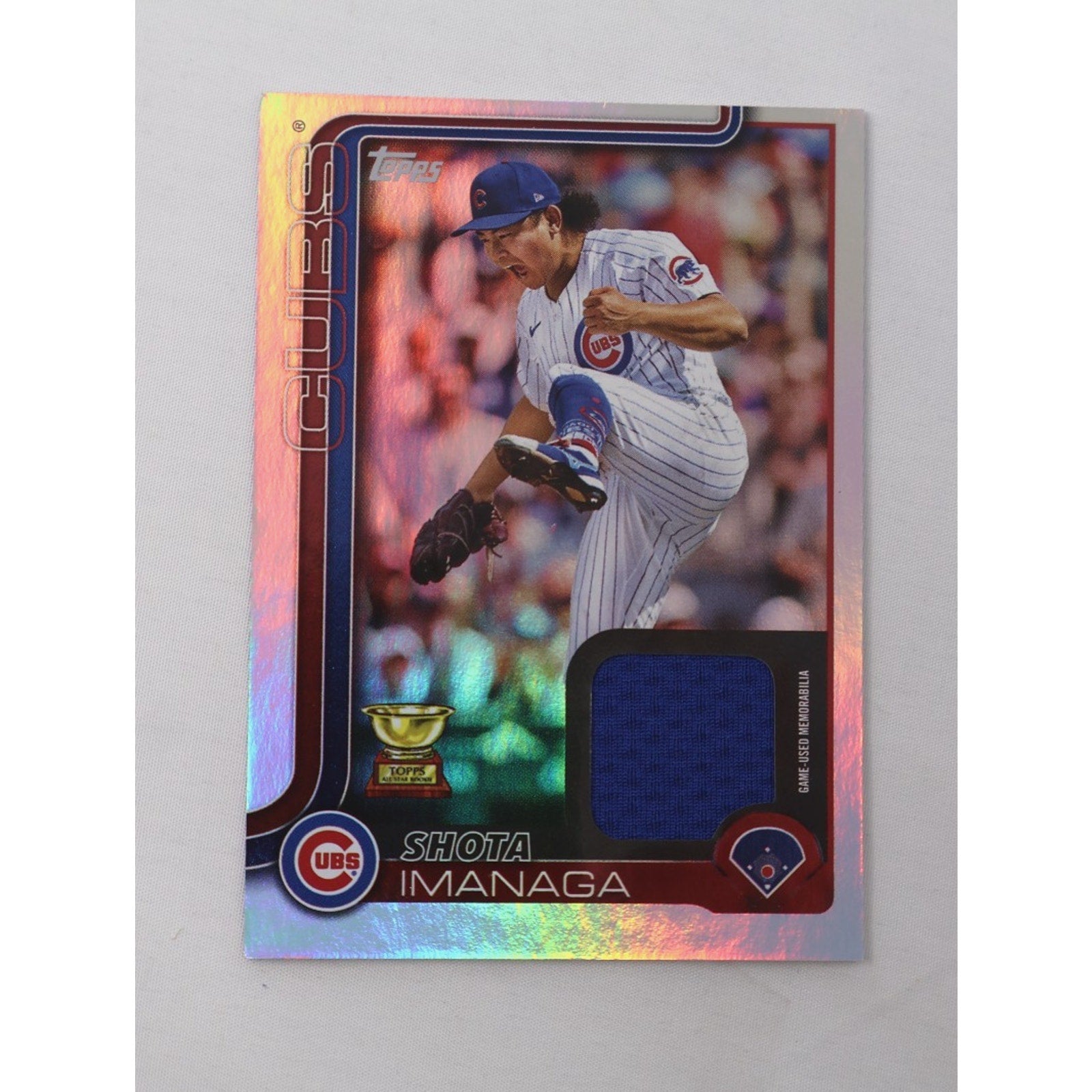 2025 Topps Series 2 Shota Imanaga Rookie Cup silver foil patch card featuring Chicago Cubs pitcher