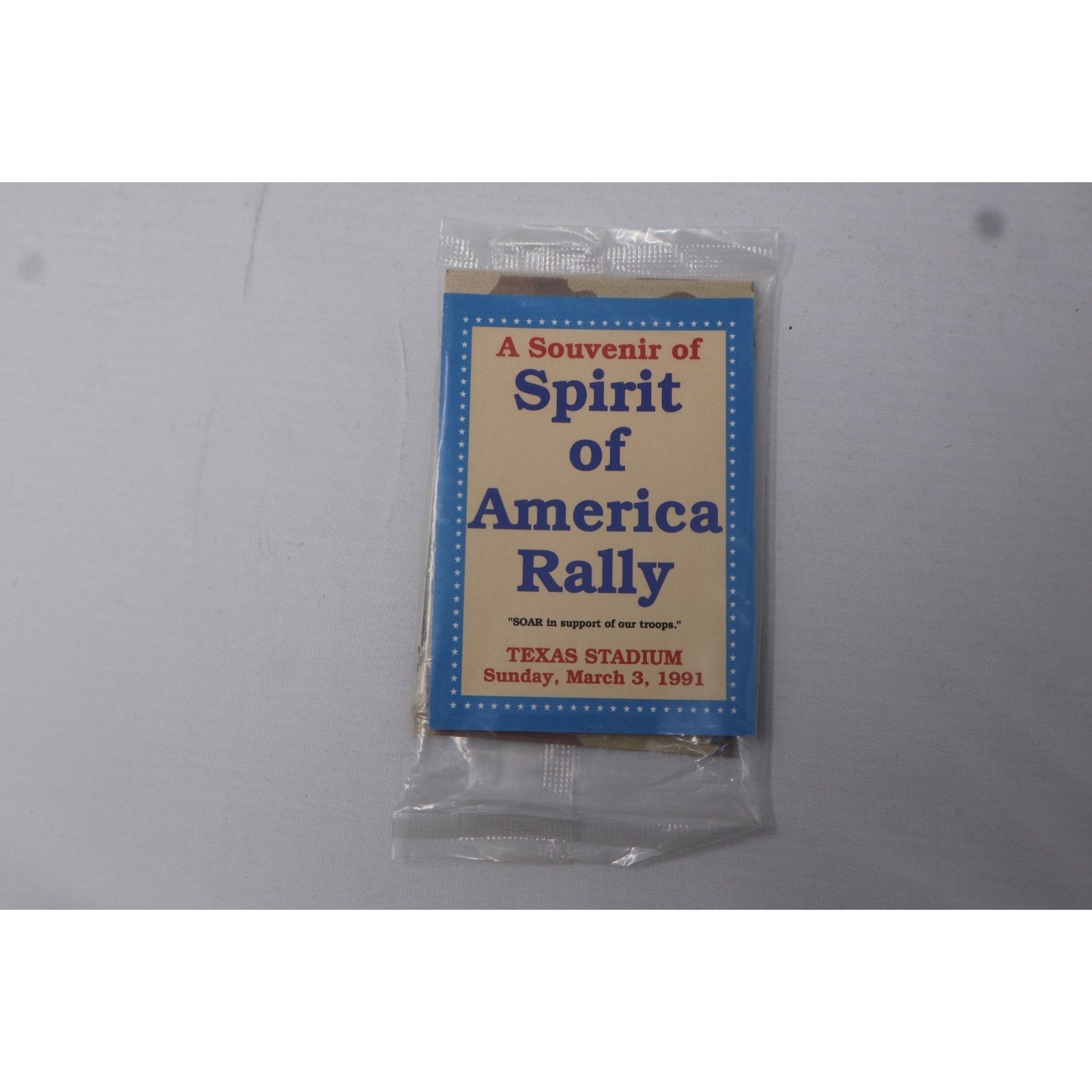 Factory sealed pack from the 1991 Spirit of America Rally souvenir trading card set held at Texas Stadium on March 3, 1991
