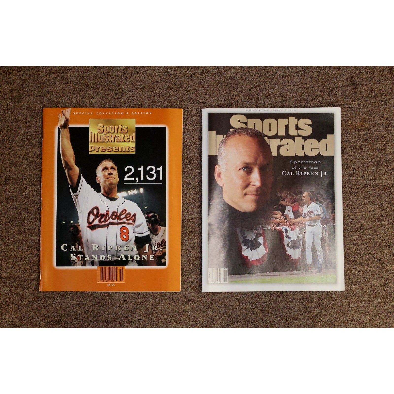 Lot of two Sports Illustrated magazines featuring Cal Ripken Jr and historic Orioles streak coverage