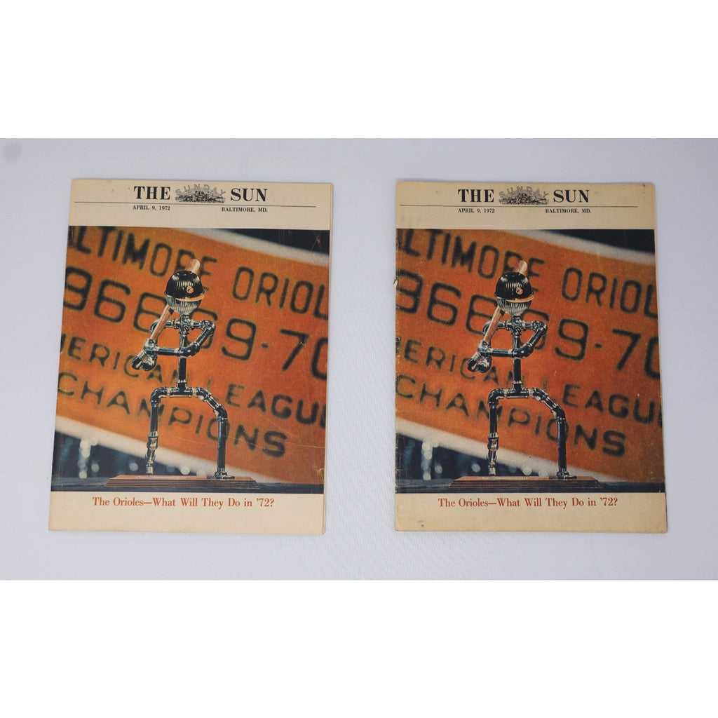 Pair of 1972 Baltimore Orioles season preview supplements from The Baltimore Sun displayed together