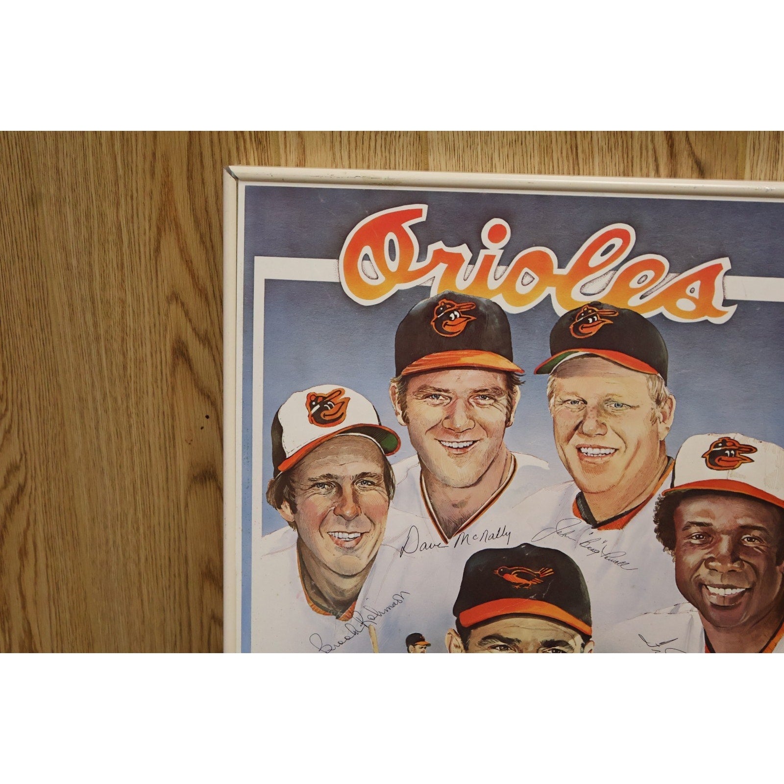 Front angled display of framed Orioles Hall of Famers collectible artwork