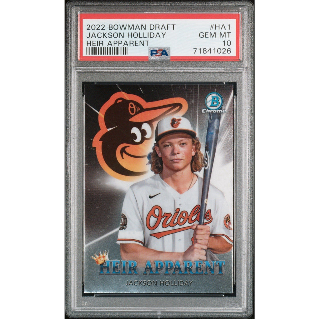 2022 Bowman Draft Jackson Holliday Heir Apparent #HA-1 PSA 10 Gem Mint Baltimore Orioles prospect card front