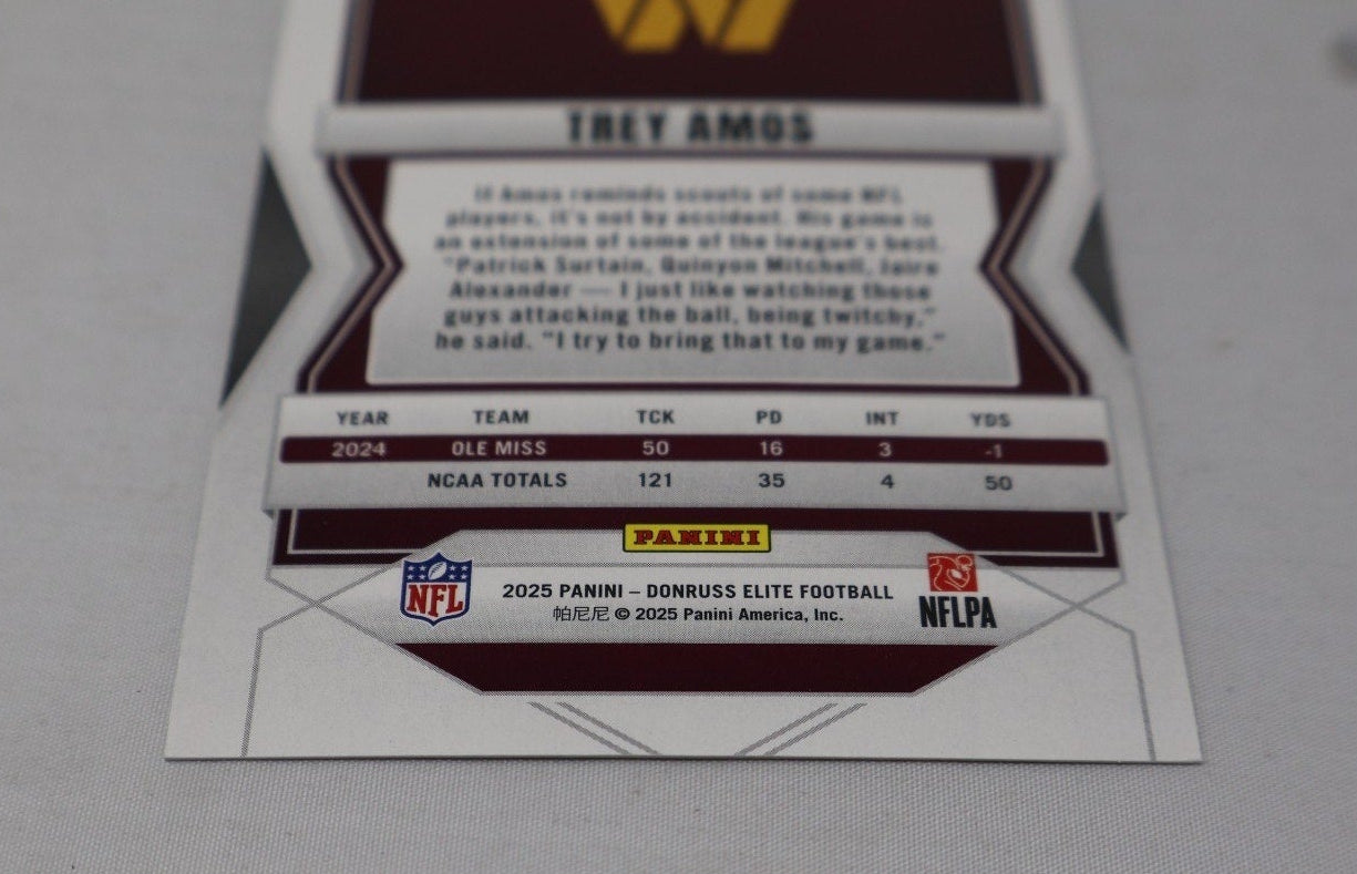 Close-up of lower card back displaying serial numbering and rookie details