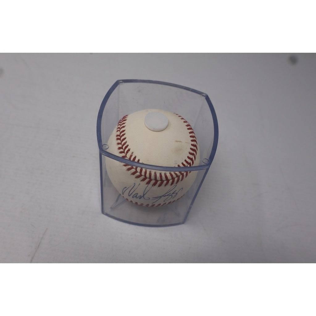 Top angled view of Wade Boggs signed baseball showing signature placement
