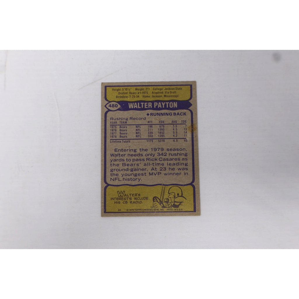 Vintage trading card of Walter Payton on a white background