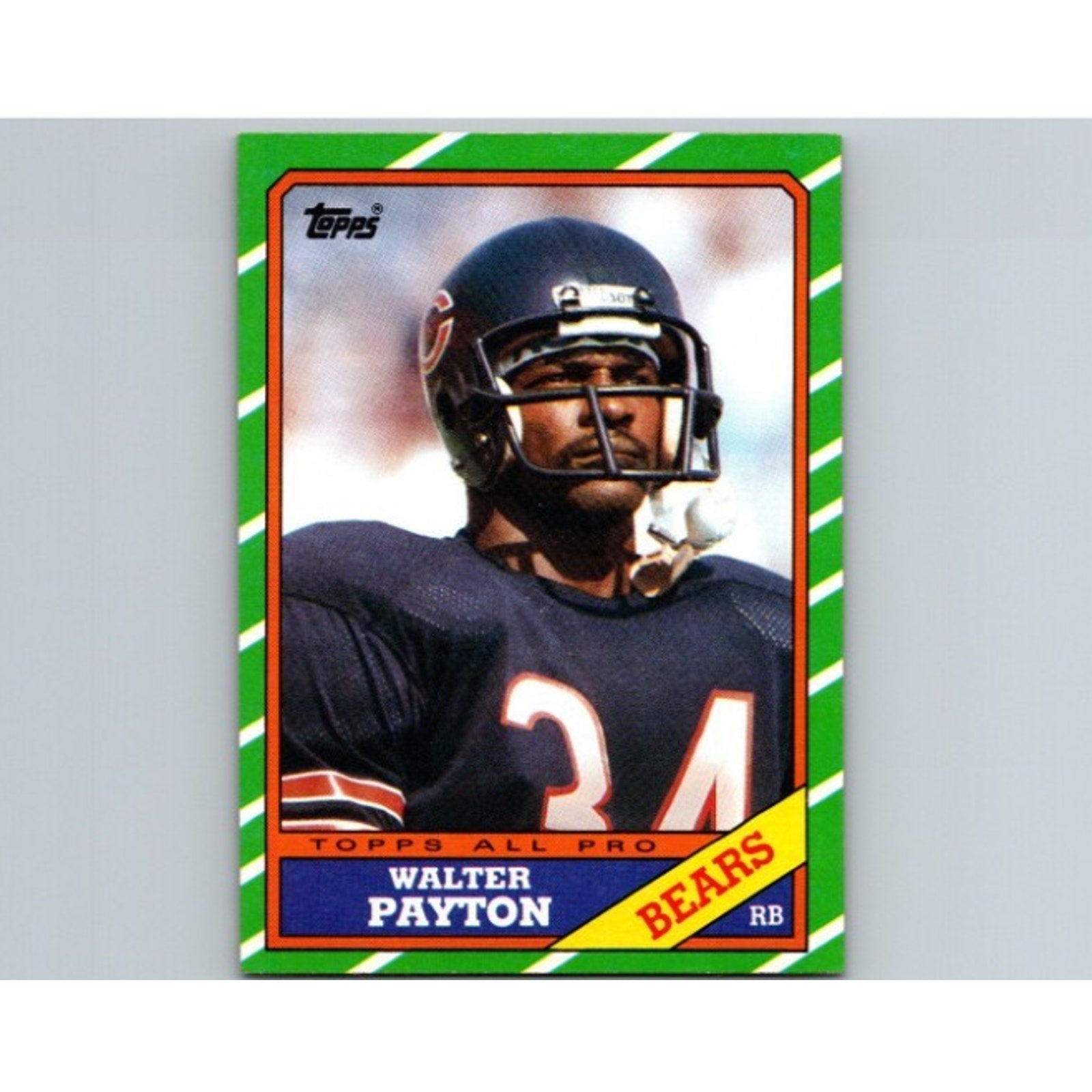 1986 Topps Walter Payton football card #11 featuring Chicago Bears Hall of Fame running back in navy uniform