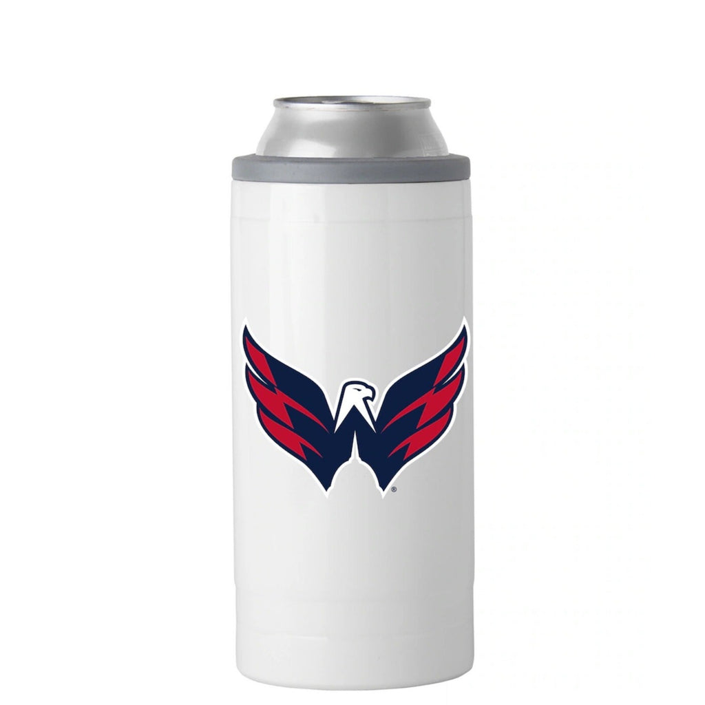 Side view of Washington Capitals 12oz slim can cooler featuring team logo