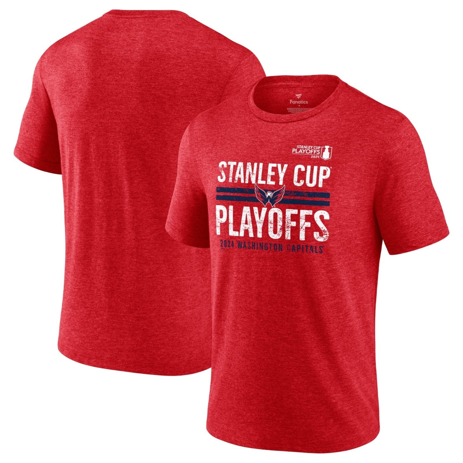 Washington Capitals 2024 Stanley Cup Playoffs Crossbar T-shirt in red with official playoff graphics