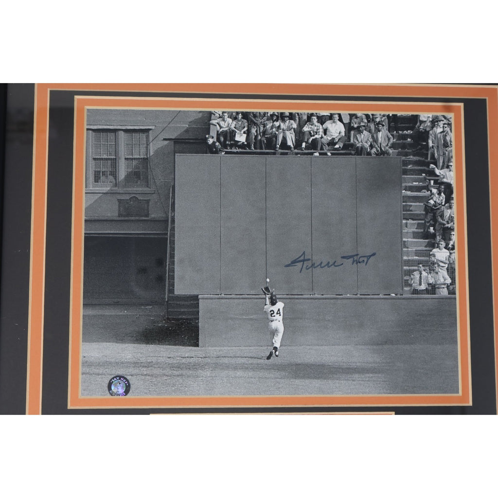 Additional angled view of framed Willie Mays “The Catch” memorabilia display