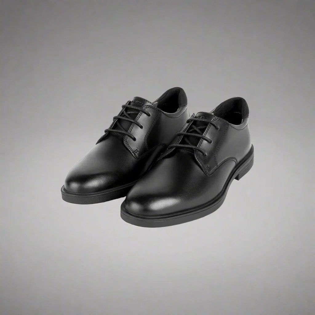 Geox Men's Zheeno J36LAA Black Leather Dress Oxfords School Shoes Breathe New