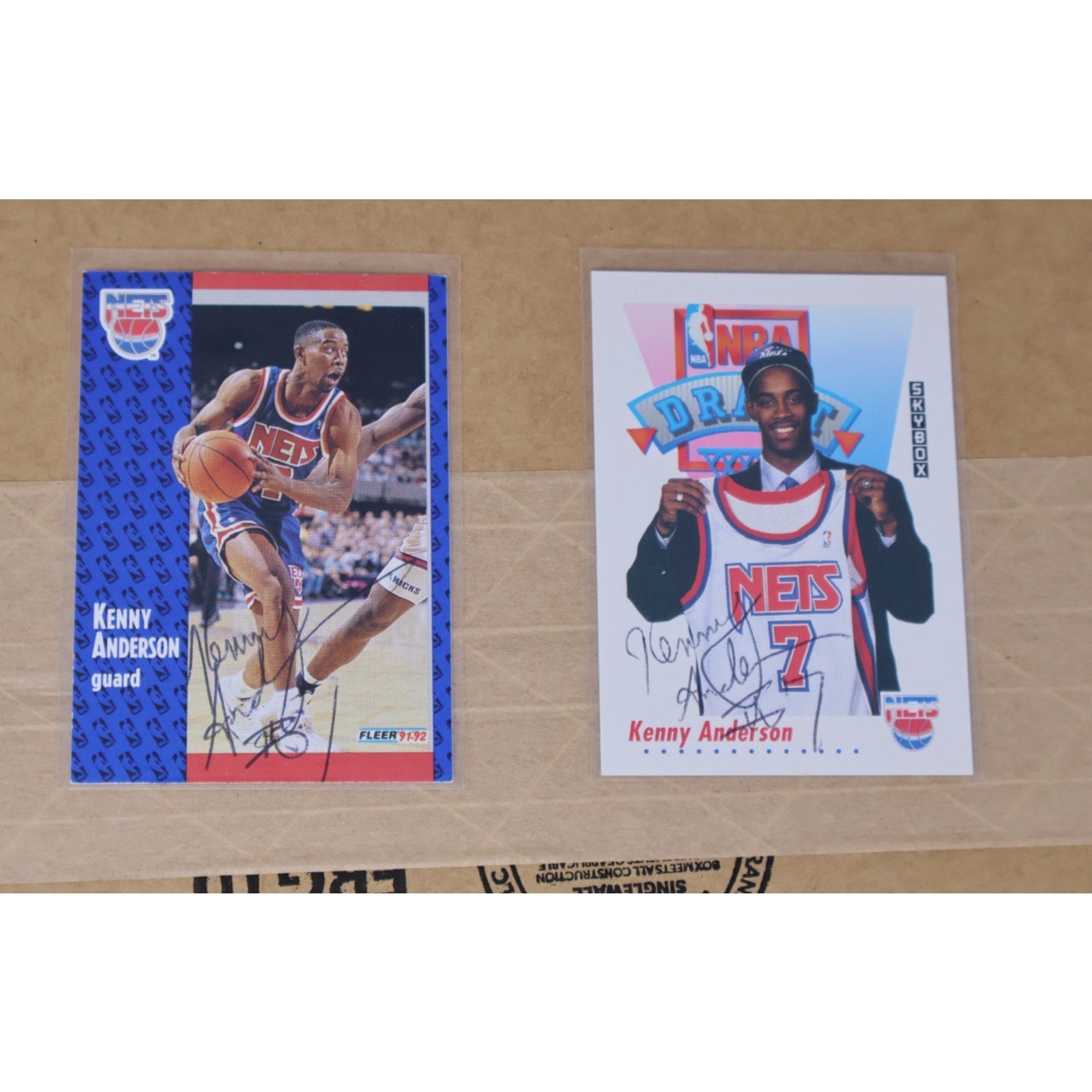 Lot Of 2 Kenny Anderson Signed Auto 1992 Fleer/Skybox Rookie Draft Cards Mint