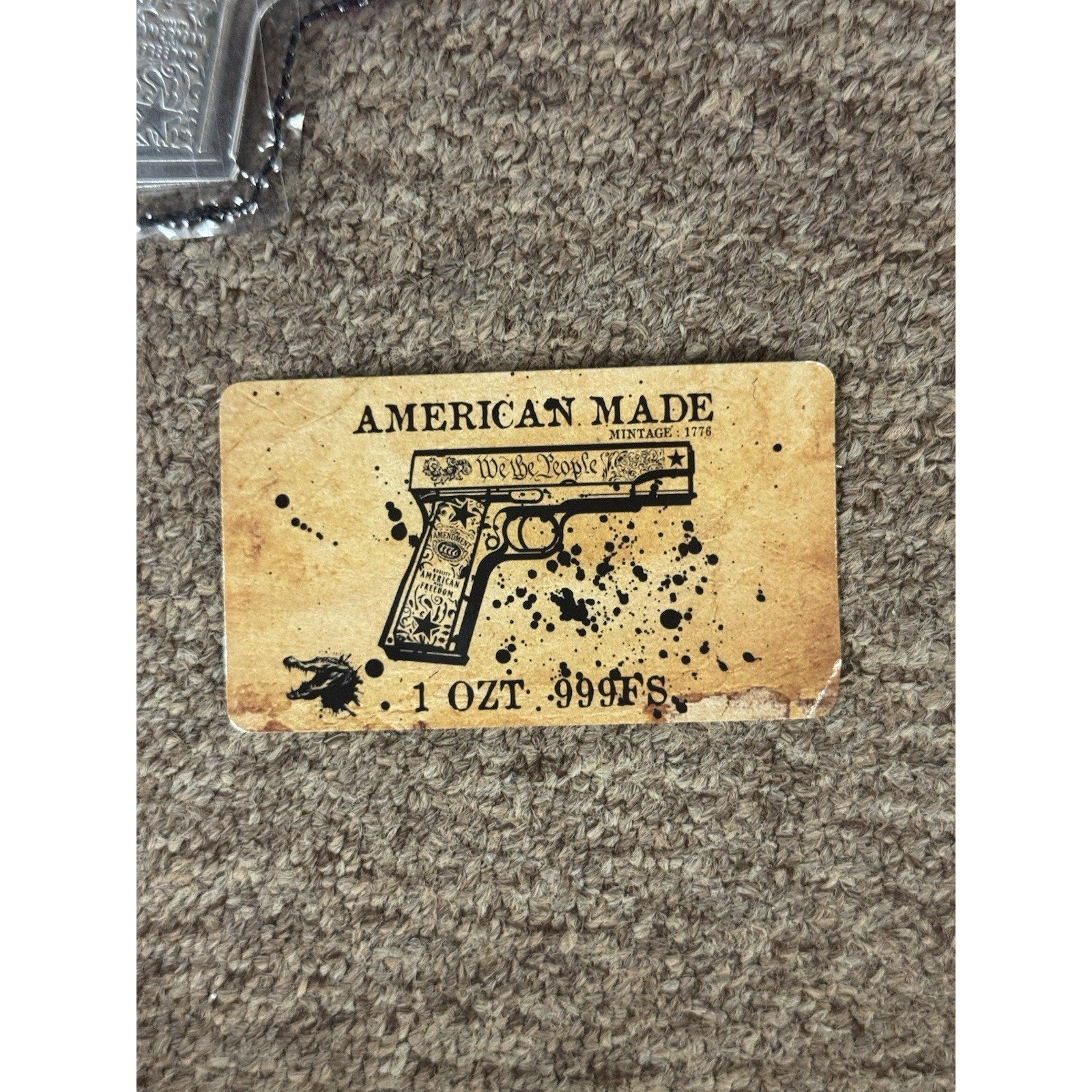 1 Ozt Silver Gun With Leather Holster Mintage Of 1776 Made In USA We The People