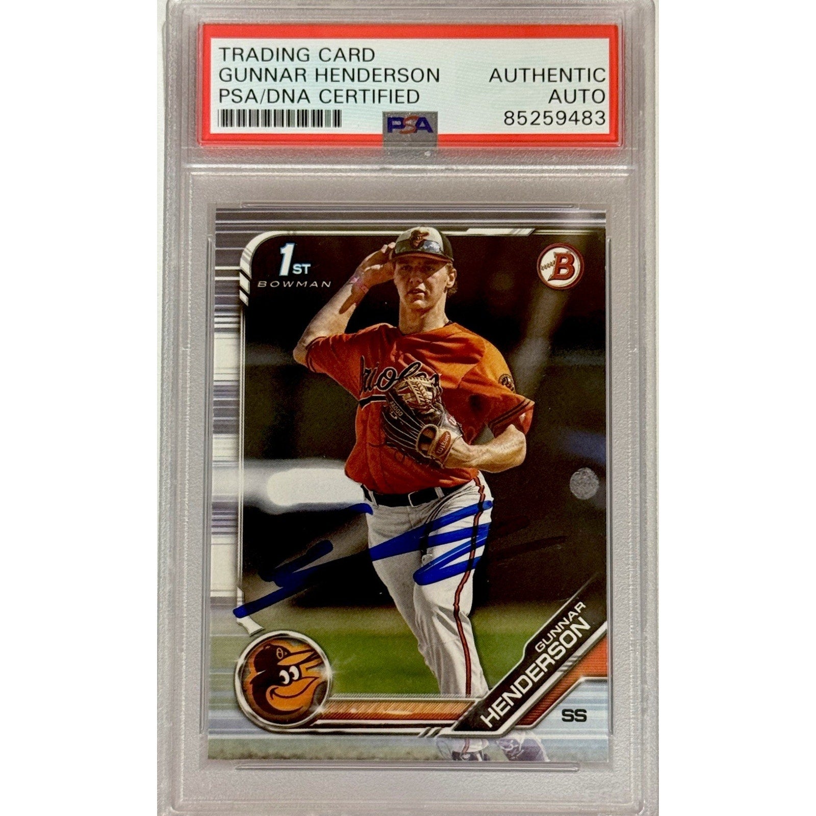 2019 1st Bowman Draft Gunnar Henderson PSA DNA Authentic Auto RC Rookie Orioles