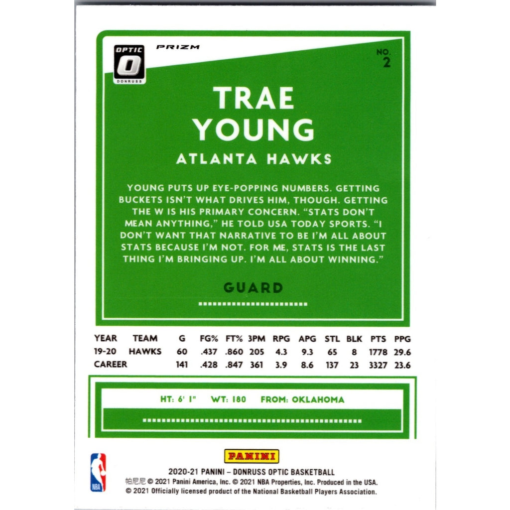 Trae Young 2020-21 Donruss Optic Silver #2 Atlanta Hawks Mint