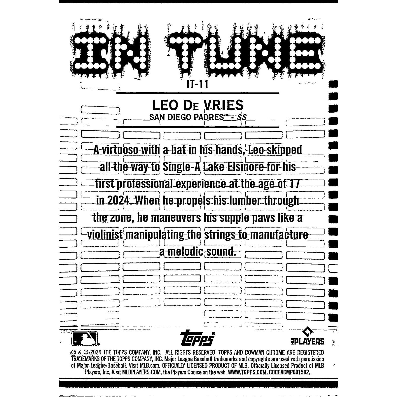 2024 Bowman Draft-In Tune-Leo De Vries #IT-11 Padres Rookie