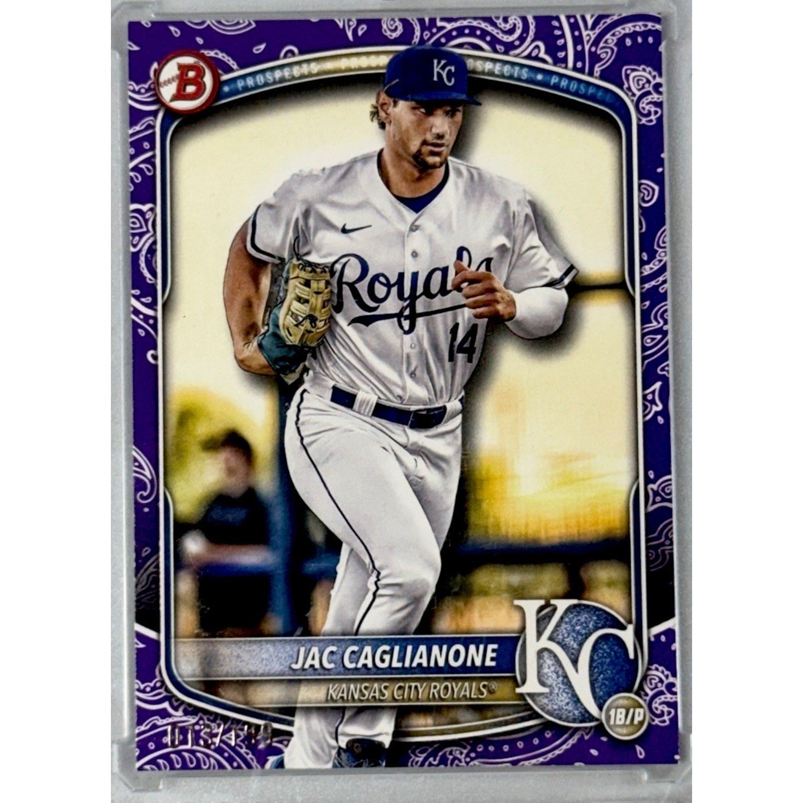 2025 BOWMAN Draft JAC CAGLIANONE PURPLE BANDANA /199 ROYALS ROOKIE #BP-103