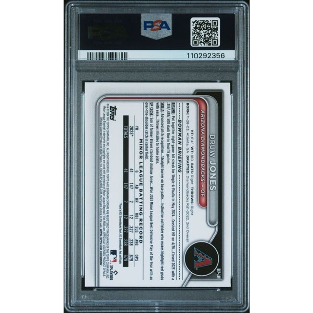 Druw Jones 2024 Bowman Chrome Prospects Sapphire Gold /50 #249 PSA 8