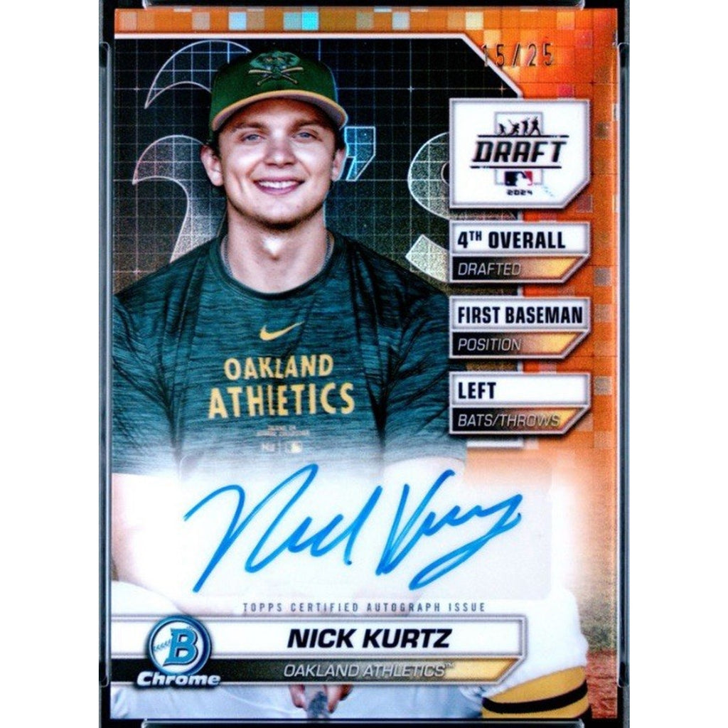 2024 BOWMAN DRAFT NICK KURTZ DRAFT NIGHT ROOKIE AUTO ORANGE REFRACTOR #NK /25