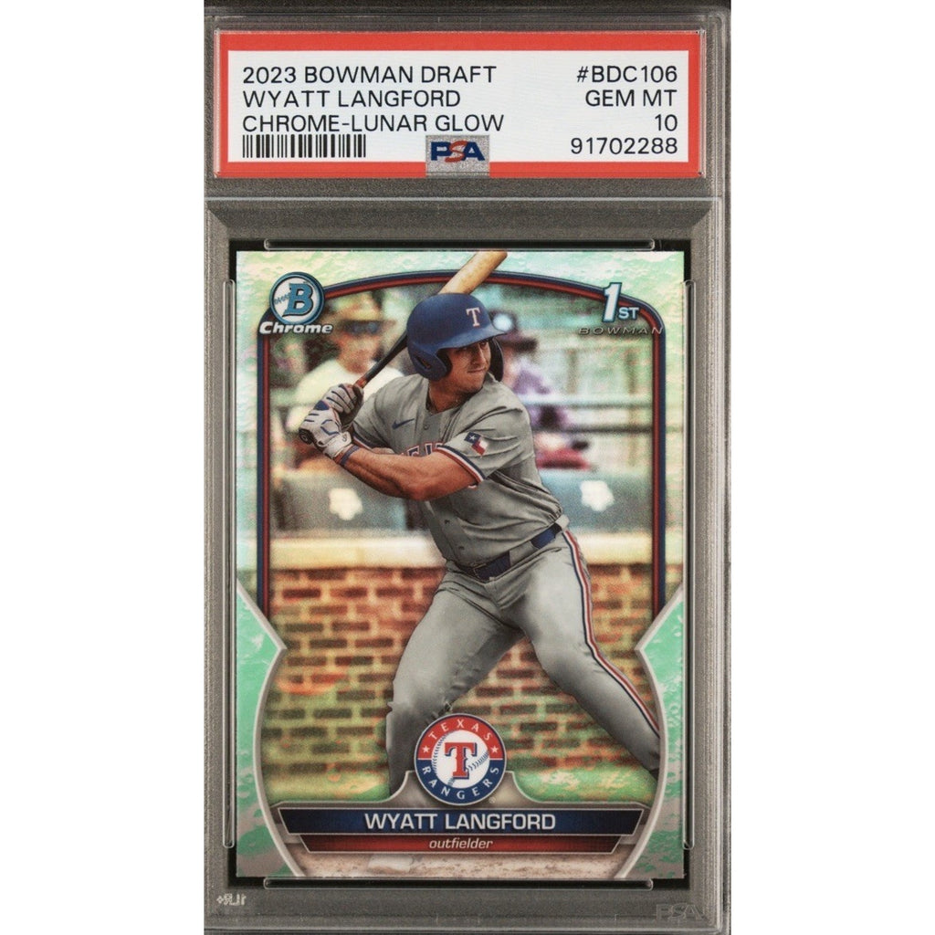Wyatt Langford 2023 Bowman Draft 1st Chrome Lunar Glow Refractor PSA 10 Gem Mint