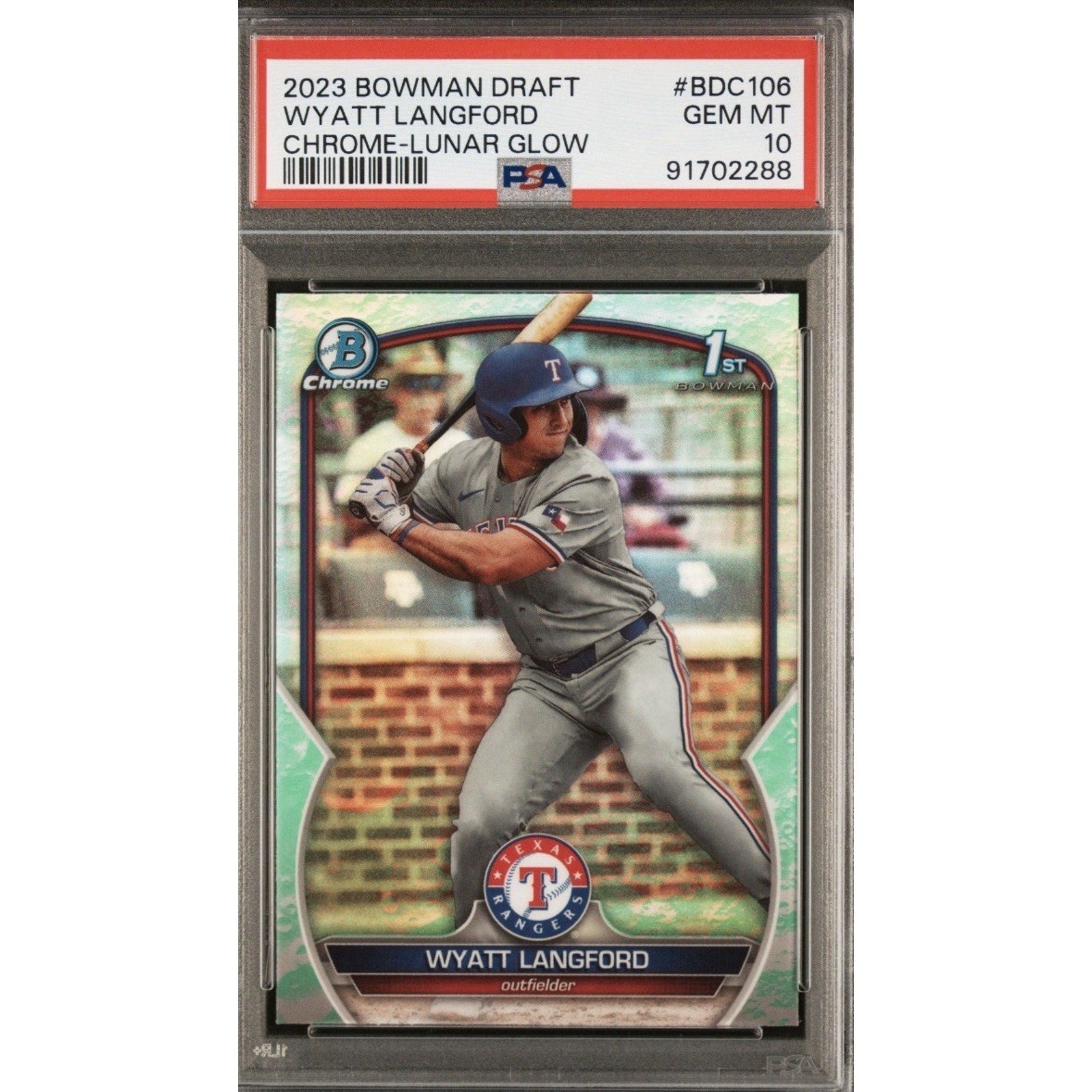 Wyatt Langford 2023 Bowman Draft 1st Chrome Lunar Glow Refractor PSA 10 Gem Mint