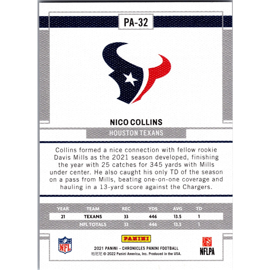 Nico Collins 2021 Panini Chronicles RC #PA-32 - Houston Texans All Pro