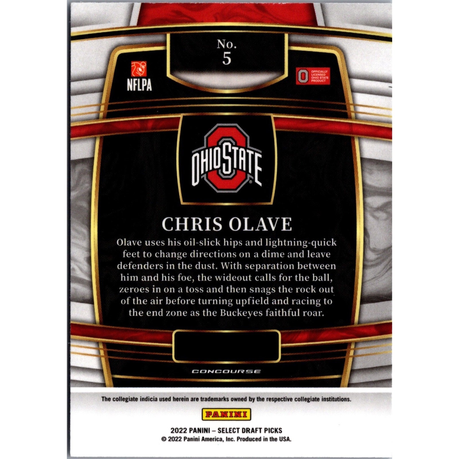 Chris Olave 2022 Panini Select Draft Picks Concourse #5 Ohio State WR RC