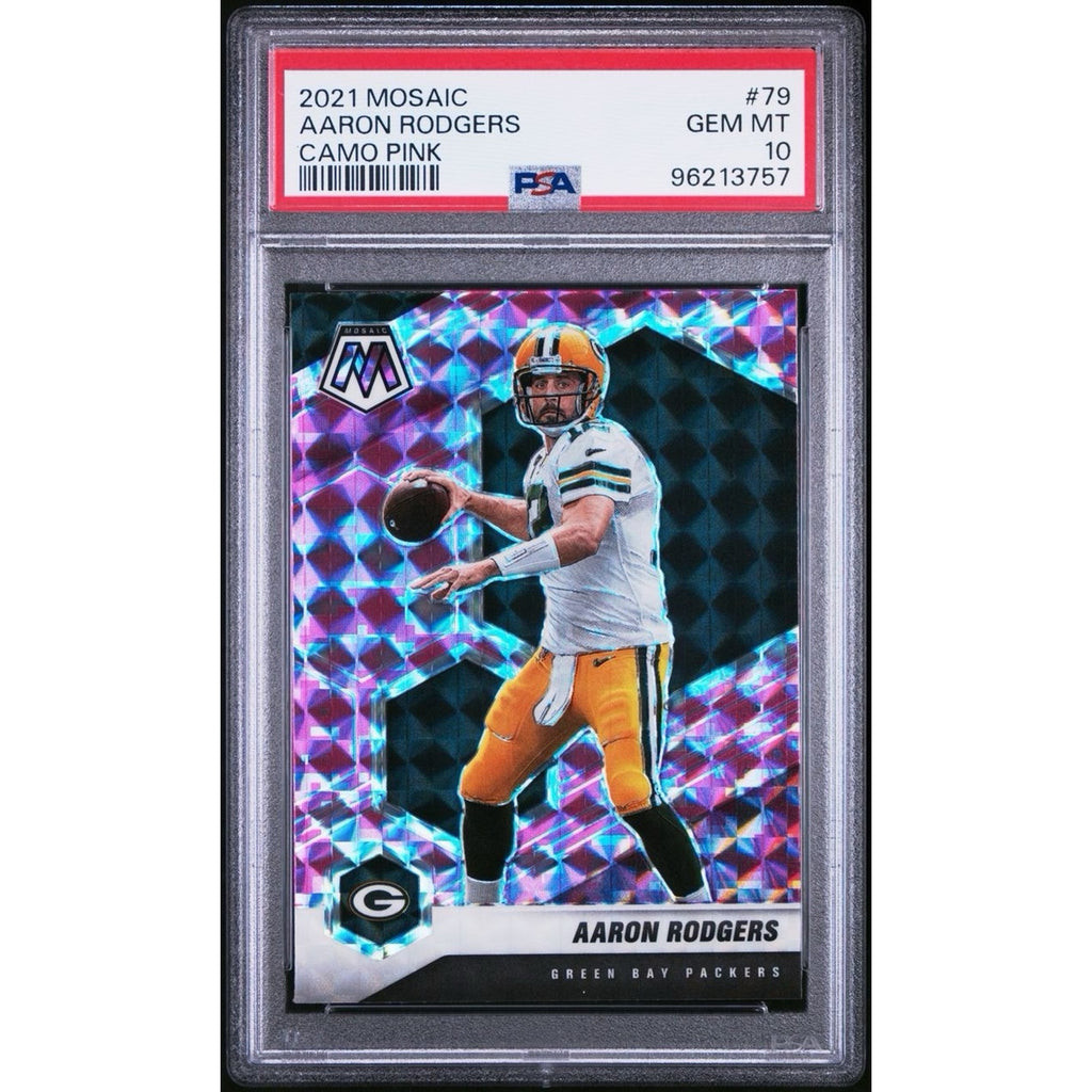 2021 PANINI MOSAIC Aaron Rodgers Camo Pink PSA 10 Gem Green Bay Packers #79