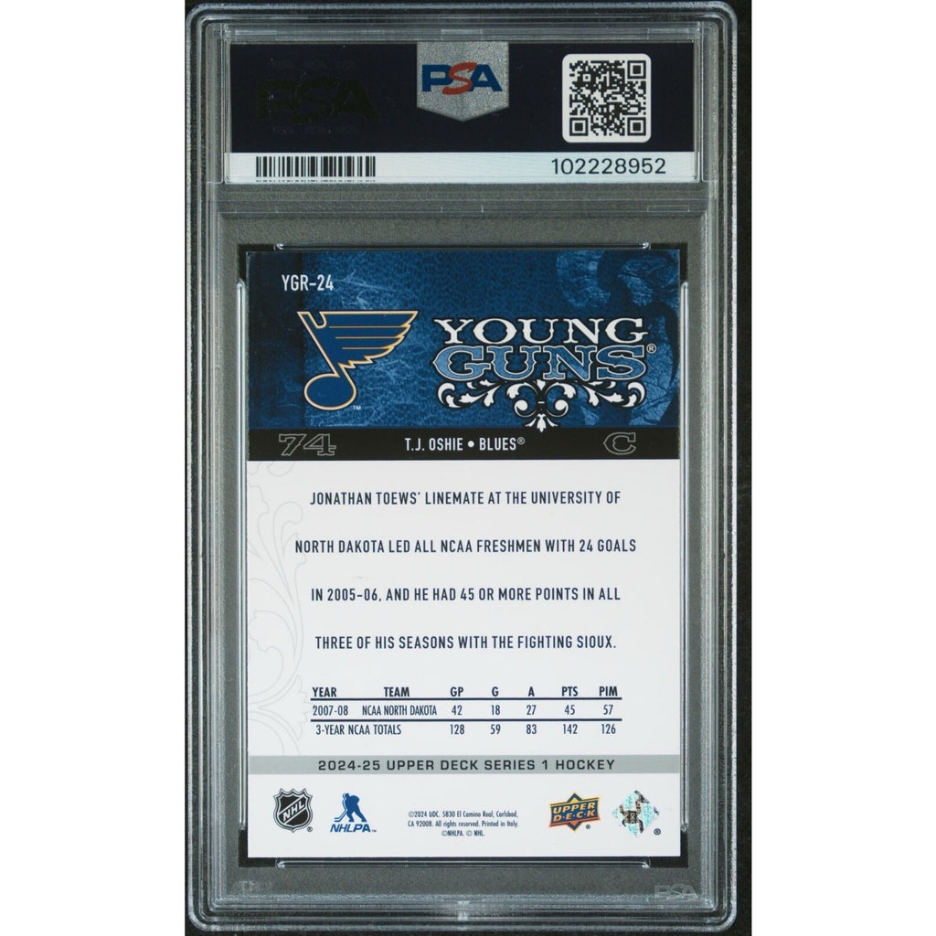 2024 Upper Deck TJ Oshie #YGR-24 Young Guns Renewed Blues Capitals PSA 9 Mint