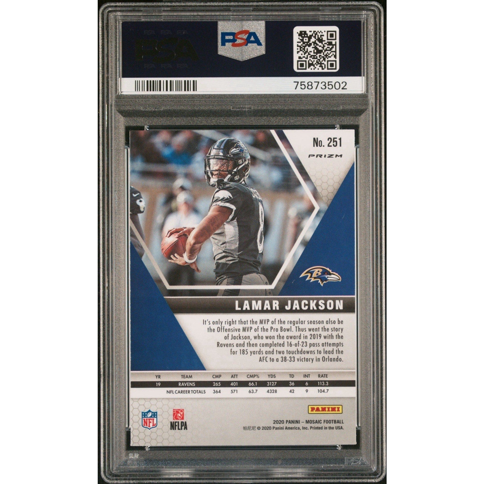 2020 Panini Mosaic Lamar Jackson PSA 10 Pro Bowl #251 Genesis Mosaic Prizm