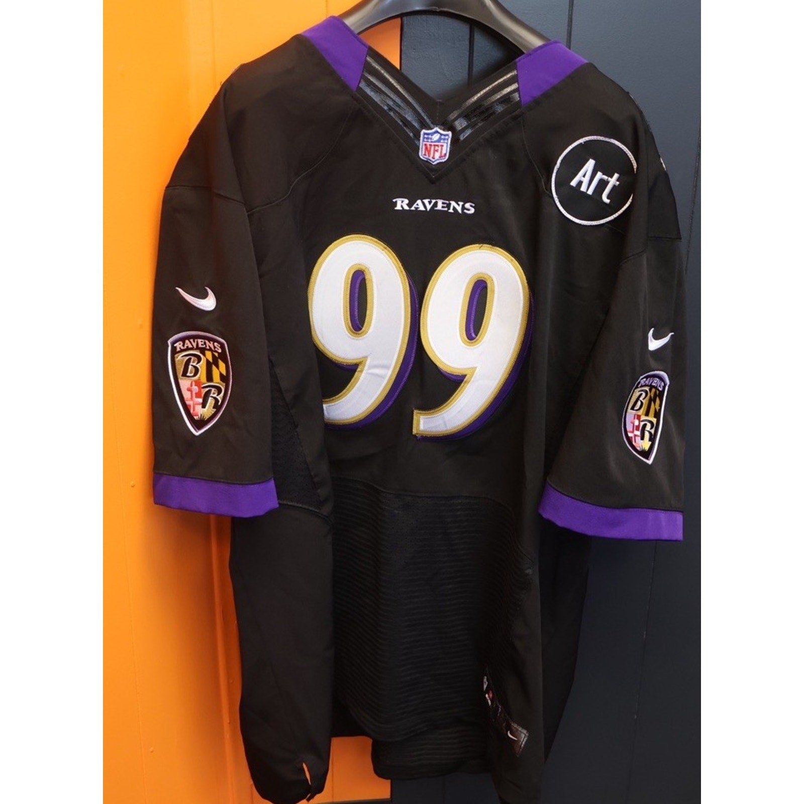 Paul Kruger On Field Jersey Art Model Patch Nike Size 56 Ravens Equipment NFL