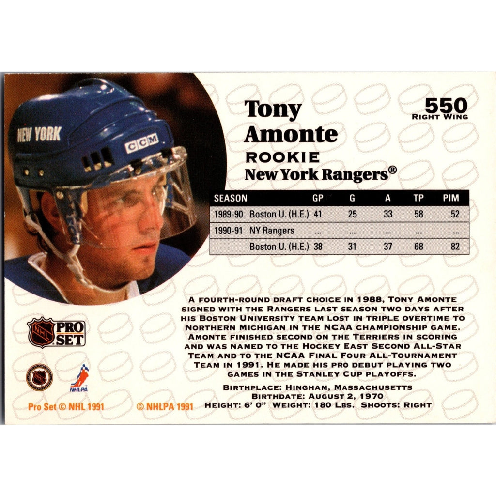 Tony Amonte 1991-92 Pro Set Hockey #550 (RC) - New York Rangers HOF