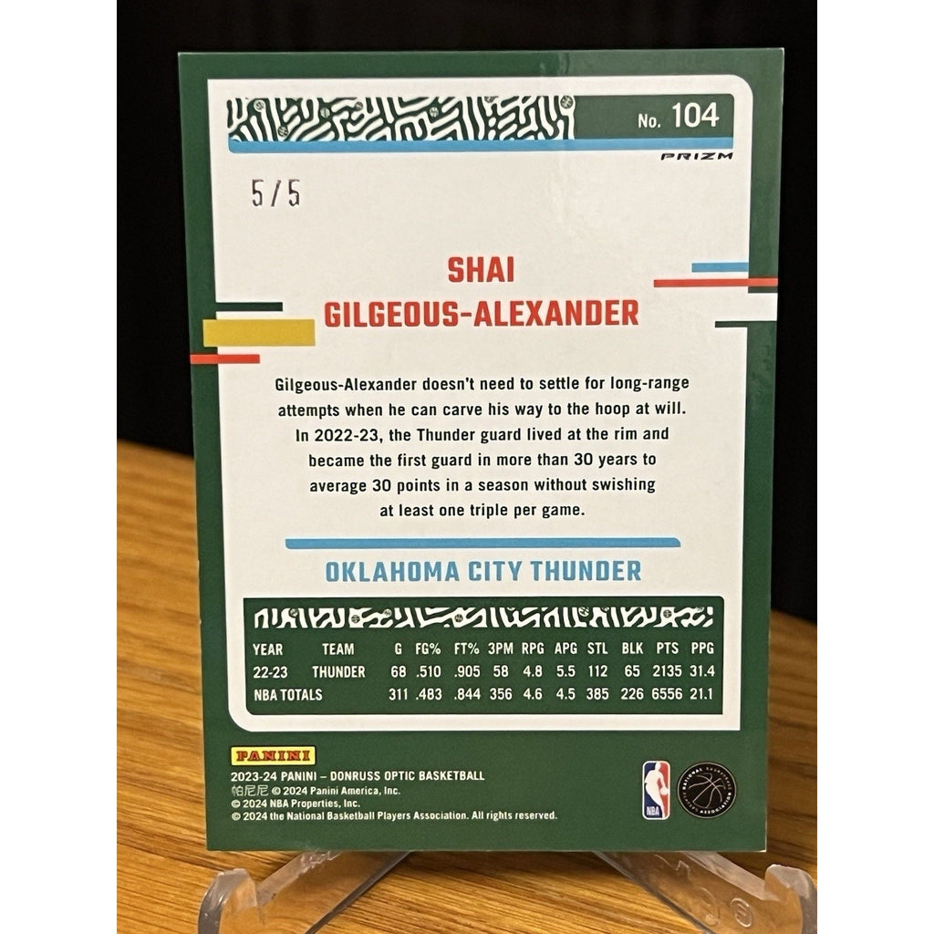 2023 Donruss Optic #104 Shai Gilgeous-Alexander Green Disco Fast Break Prizm /5