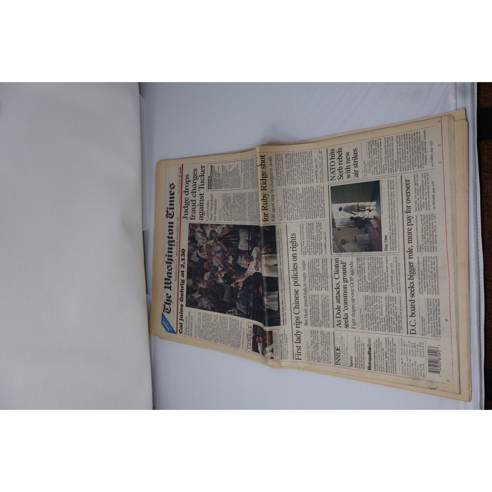 Cal Ripken Jr Ties+Breaks Streak The Washington Times Full Newspapers Set Of 2