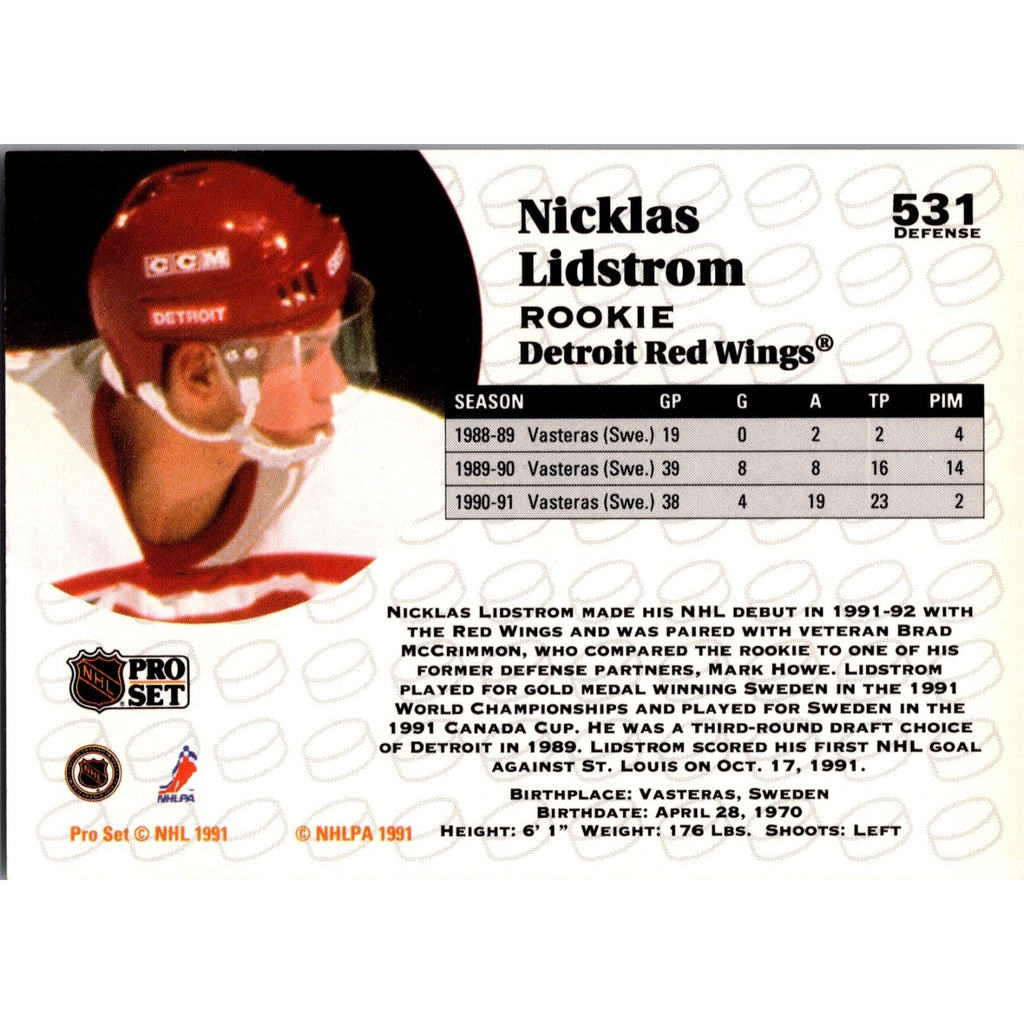 Niklas Lidstrom 1991-92 Pro Set Rookie Card #531 Detroit Red Wings RC