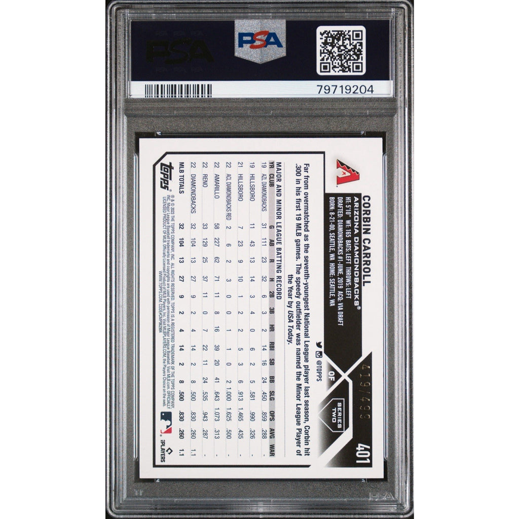 2023 Topps Corbin Carroll #401 Green Foil /499 Rookie PSA 9 Series 2 MLB RC